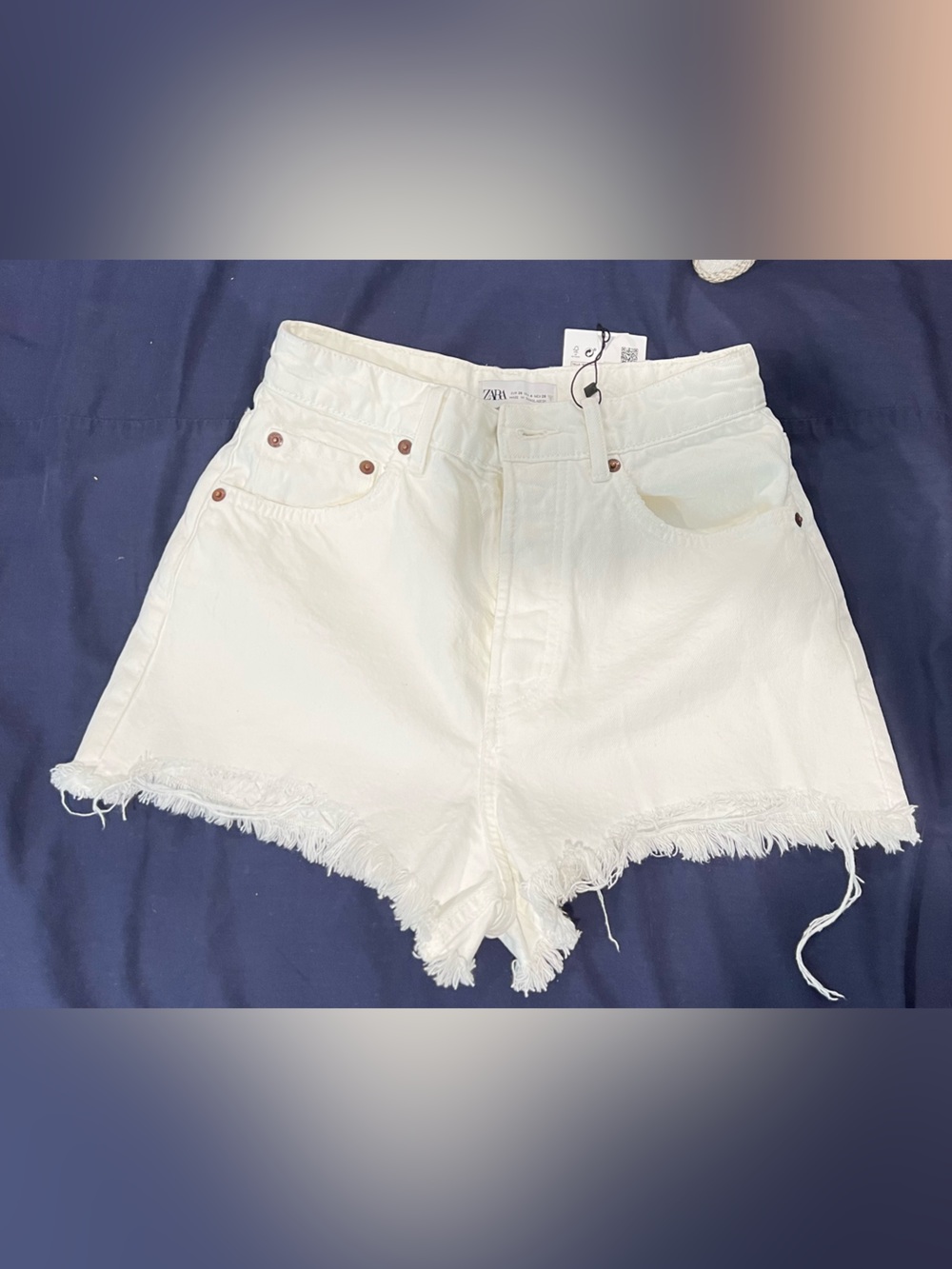 ZARA White High-Rise Denim Shorts